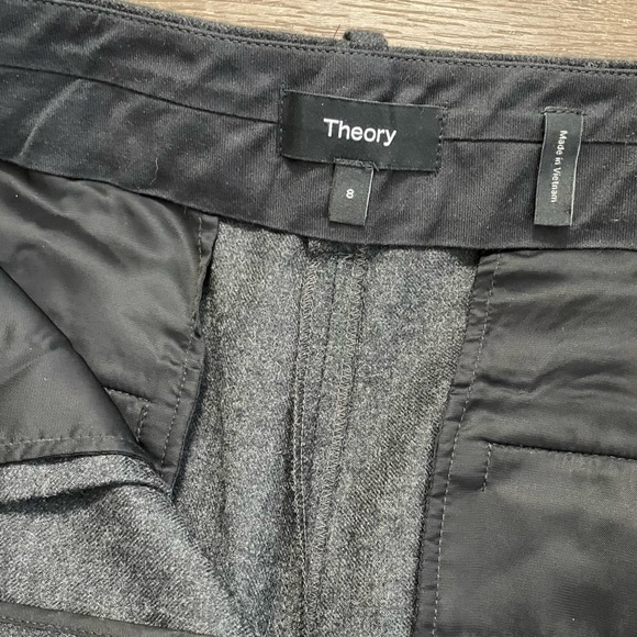Theory Wide Leg Charcoal Gray Flannel High Waisted Pleat Trouser Pants Size 8 - Picture 6 of 12